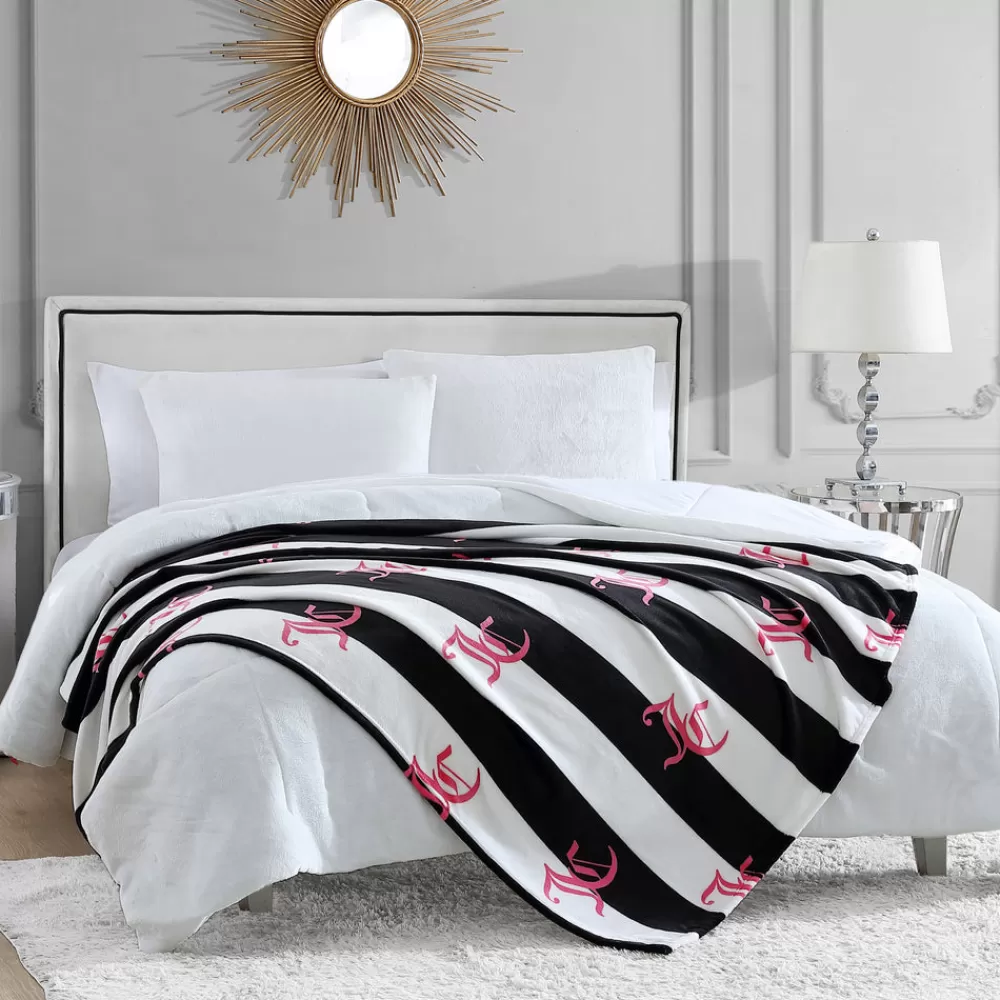 Juicy Couture Throw Blankets^Cabana Striped Plush Blanket Black Striped