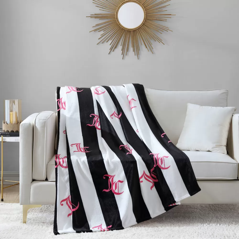 Juicy Couture Throw Blankets^Cabana Striped Plush Blanket Black Striped