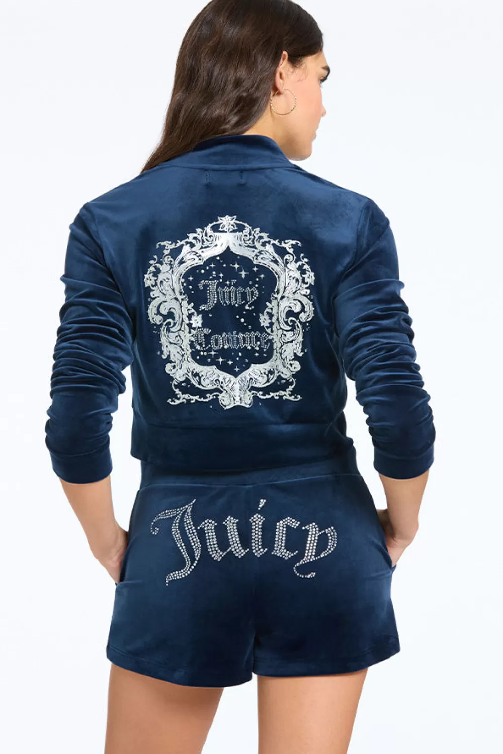 Juicy Couture Hoodies & Jackets | Track Tops^Monogram Cropped Velour Bomber Jacket Regal Blue