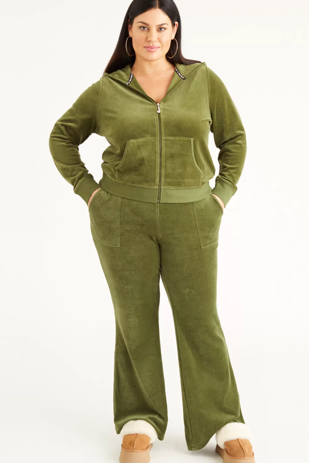 Juicy Couture Plus-Size | Track Pants^Plus-Size Hollywood Snap Pocket Cotton Velour Track Pants Super Greens