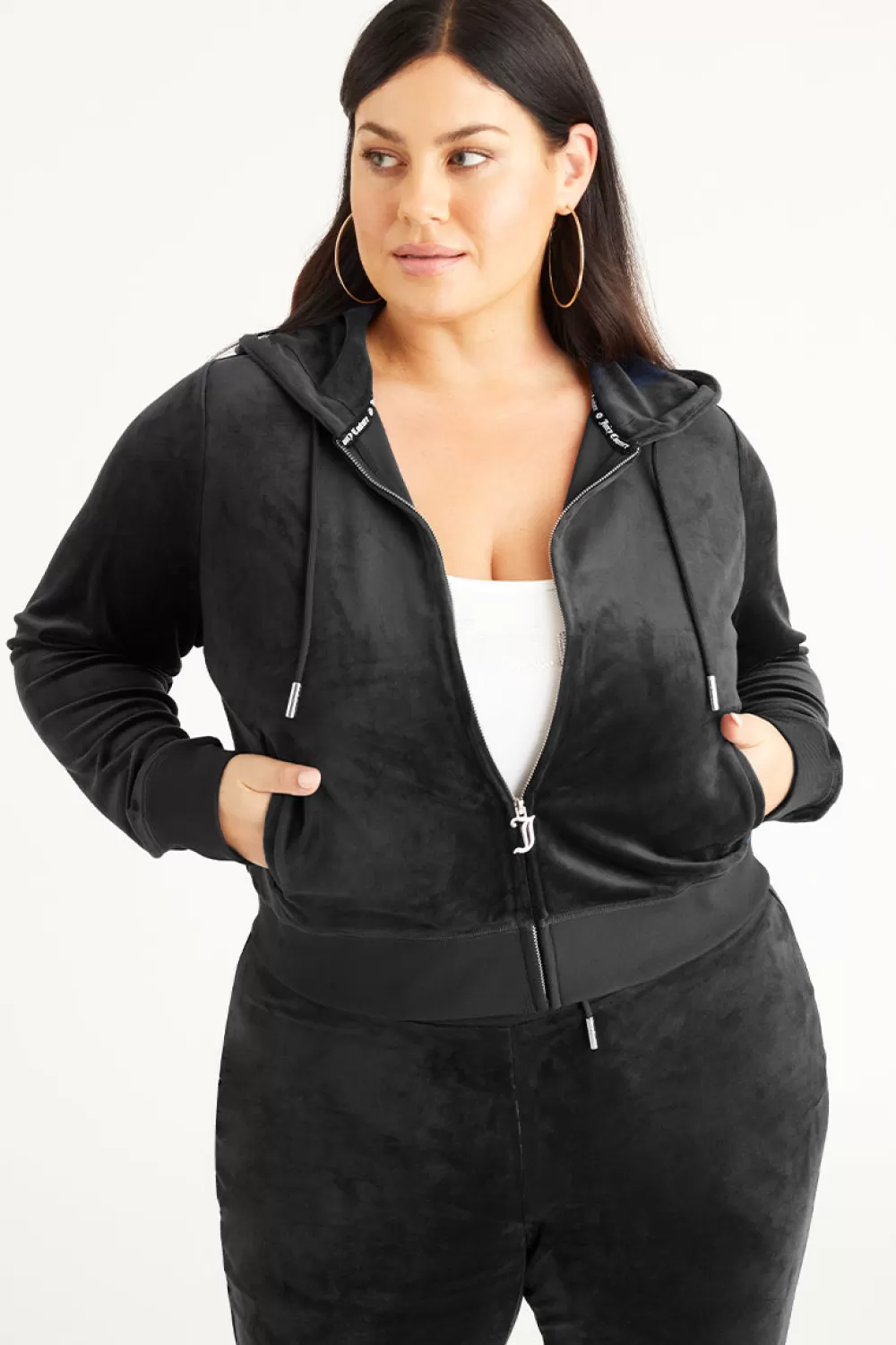 Juicy Couture Plus-Size | Hoodies & Jackets^Plus-Size OG Big Bling Velour Hoodie Liquorice