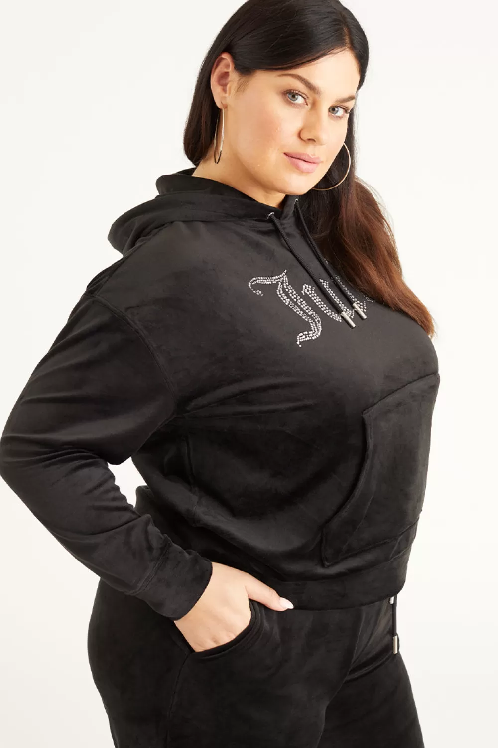 Juicy Couture Plus-Size | Hoodies & Jackets^Plus-Size Oversized Bling Big Velour Hoodie Liquorice