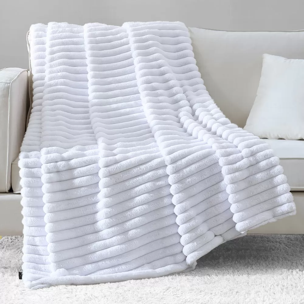 Juicy Couture Throw Blankets^Ribbed Faux Fur Throw Blanket White