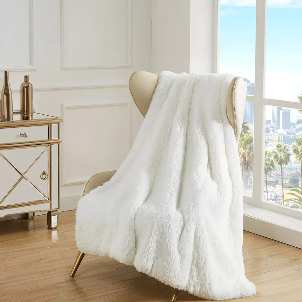 Juicy Couture Throw Blankets^Shaggy Faux Fur Plush Blanket White