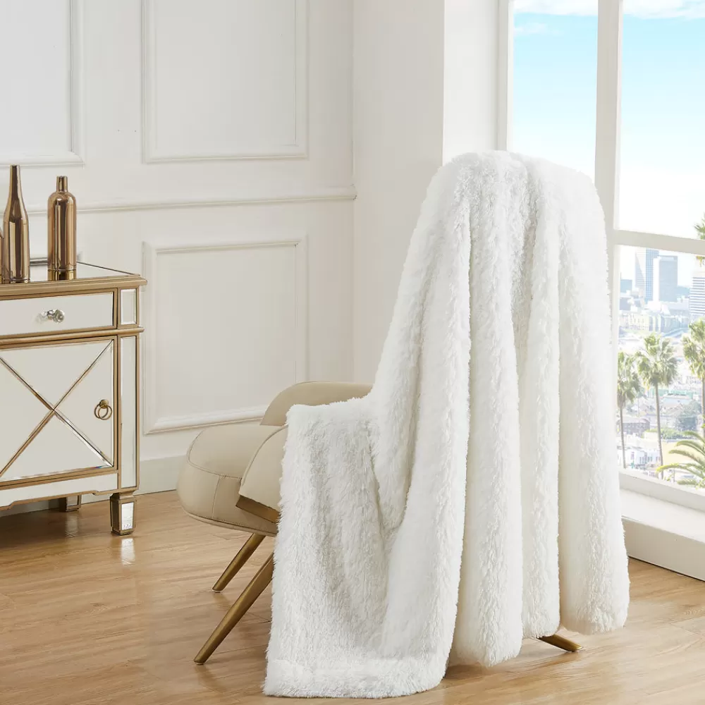 Juicy Couture Throw Blankets^Shaggy Faux Fur Plush Blanket White